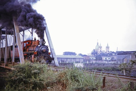 Guayaquil-Quito Railway steam locomotive no. 11 crosses a bridge in Yaguachi, Guayas, Ecuador, on July 22, 1988. Photograph by Fred M. Springer,  © 2014, Center for Railroad Photography and Art, Springer-ECU1-03-07