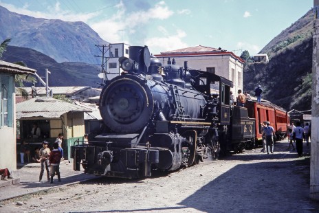 Guayaquil-Quito Railway steam locomotive no. 44 in Huigra, Chimborazo, Ecuador, on July 23, 1988. Photograph by Fred M. Springer, © 2014, Center for Railroad Photography and Art, Springer-ECU1-05-18