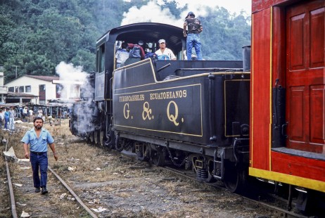 Lead Guayaquil-Quito Railway steam locomotive no. 44 in Bucay, Chimborazo, Ecuador, on July 23, 1988. Photograph by Fred M. Springer, © 2014, Center for Railroad Photography and Art, Springer-ECU1-04-16