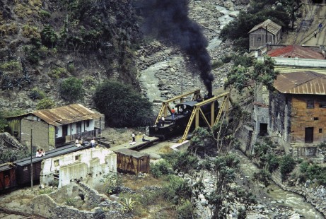 Guayaquil-Quito Railway steam locomotive no. 44 switching tracks at Sibambe, Chimborazo, Ecuador, on July 9, 1990. Photograph by Fred M. Springer, © 2014, Center for Railroad Photography and Art, Springer-ECU1-24-31