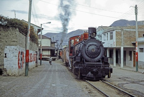 Guayaquil-Quito Railway steam locomotive no. 58 in Alausi, Chimborazo, Ecuador, on July 10, 1990. Photograph by Fred M. Springer, © 2014, Center for Railroad Photography and Art, Springer-SOAM1-01-39