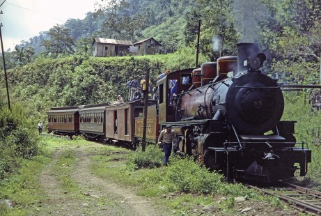 Guayaquil-Quito Railway steam locomotive no. 58 and passenger train near Naranjapata, Chimborazo, Ecuador. on July 9, 1990. Photograph by Fred M. Springer, © 2014, Center for Railroad Photography and Art, Springer-ECU1-23-32