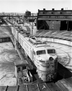 Union Pacific Railroad gas turbine-electric locomotive no. 8 at roundhouse in Cheyenne, Wyoming on March 29. 1971. Photograph by Victor Hand. Hand-UP-64-254.JPG