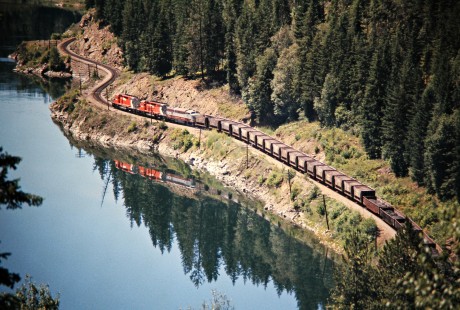 Westbound Canadian Pacific Railway freight train near Nelson, British Columbia, on July 14, 1973. Photograph by John F. Bjorklund, © 2015, Center for Railroad Photography and Art. Bjorklund-37-15-19