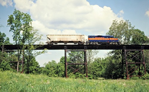 Eastbound Maryland Midland Railway freight train in Ladiesburg, Maryland, on May 21, 1993. Photograph by John F. Bjorklund, © 2015, Center for Railroad Photography and Art. Bjorklund-45-03-22