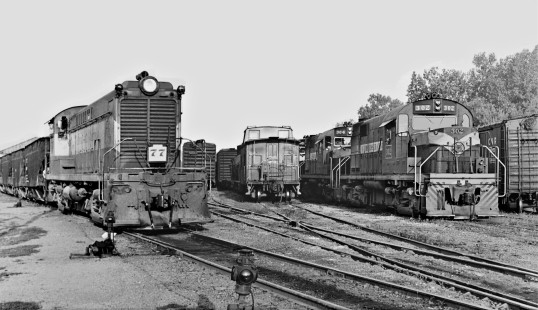 Morning view in June 1965 shows Alco-led Tennessee Central Railway freight train at Nashville, Tennessee, ready to depart eastward. Photograph by J. Parker Lamb, © 2016, Center for Railroad Photography and Art. Lamb-02-023-05