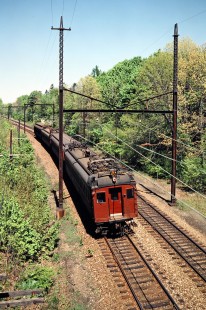 Eastbound Conrail (ex-Erie Lackawanna) commuter passenger train near Convent, New Jersey, on May 7, 1981. Photograph by John F. Bjorklund, © 2015, Center for Railroad Photography and Art. Bjorklund-57-09-11