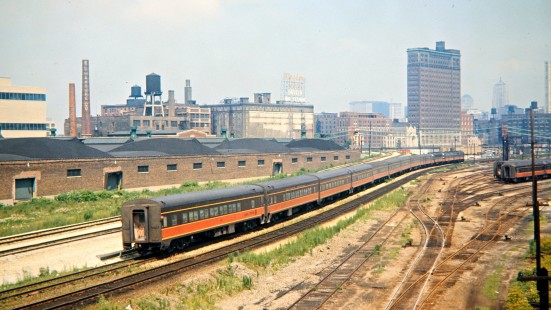 Illinois Central Railroad engine no. 4022 with nine cars of Amtrak train no. 10, the <i>Shawnee</i>, arriving in Chicago, Illinois, from Carbondale on July 5, 1971. Photograph by John F. Bjorklund, © 2016, Center for Railroad Photography and Art. Bjorklund-60-02-10