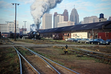Grand Trunk Western Railroad in Detroit, Michigan. Steam locomotive no. 5629 leaving Brush St. Station in October 1968. Photograph by John F. Bjorklund, © 2016, Center for Railroad Photography and Art. Bjorklund-58-04-12