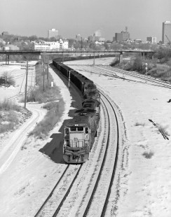 Union Pacific Railroad freight train at Omaha, Nebraska, on January 1, 1991. Photograph by Robert A. Hadley, © 2017, Center for Railroad Photography and Art. Hadley-02-152-01