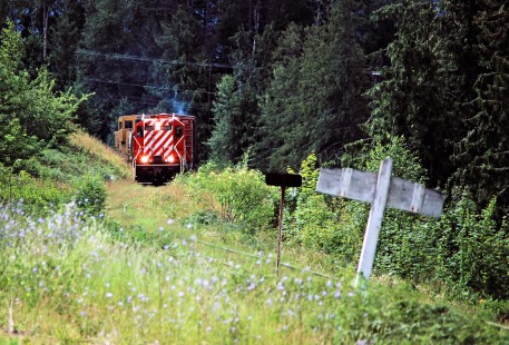 Northbound Canadian Pacific Railway local freight train at Nakusp, British Columbia, on July 14, 1983. Photograph by John F. Bjorklund, © 2015, Center for Railroad Photography and Art. Bjorklund-38-09-09