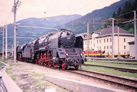 Austrian Society for Railway History 2-8-4 steam locomotive no. 12.14 in Selzthal, Upper Austria, Austria, on May 24, 2001. Photograph by Fred M. Springer, © 2014, Center for Railroad Photography and Art. Springer-Austria-21-12