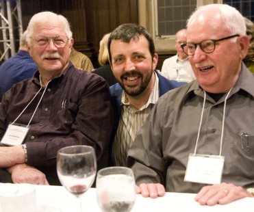 Joe McMillan, CRP&A Director Scott Lothes, and Steve Patterson at Friday night dinner. Center for Railroad Photography and Art. Photograph by Henry A. Koshollek