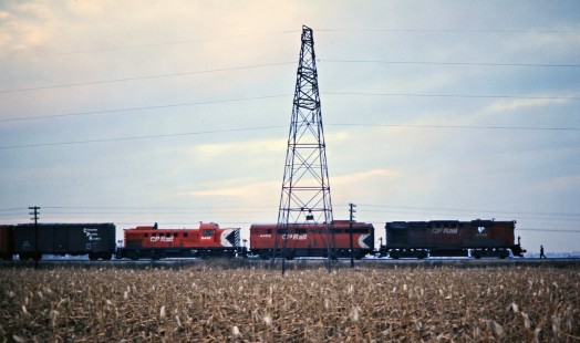 Eastbound Canadian Pacific Railway freight train at Stoney Point, Ontario, on November 9, 1974. Photography and Art;  Photograph by John F. Bjorklund, © 2015, Center for Railroad Photography and Art. Bjorklund-36-25-07