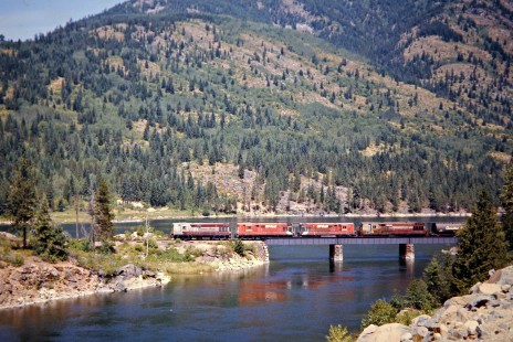 Westbound Canadian Pacific Railway freight train near Nelson, British Columbia, on July 15, 1973. Photograph by John F. Bjorklund, © 2015, Center for Railroad Photography and Art. Bjorklund-36-21-18