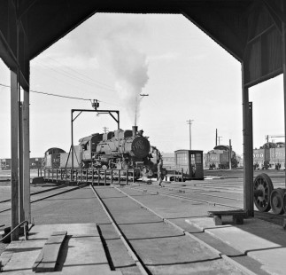 Illinois Central Railroad 0-6-0 no. 266 eases off turntable at Jackson, Mississippi, in December 1954. Photograph by J. Parker Lamb, © 2016, Center for Railroad Photography and Art. Lamb-02-014-07