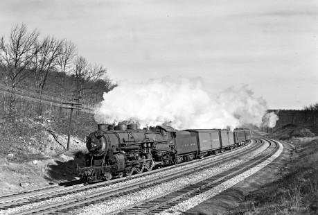 Delaware, Lackwanna and Western Railroad steam locomotive no. 1126 leads train at Lake Hopatcong, New Jersey, on March 13, 1949. Photograph by Donald Furler.  Furler-17-001-02.JPG; © 2017, Center for Railroad Photography and Art