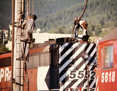 Canadian Pacific Railway workers at the engine terminal at Nelson, British Columbia, on July 13, 1973. Photograph by John F. Bjorklund, © 2015, Center for Railroad Photography and Art. Bjorklund-36-18-08