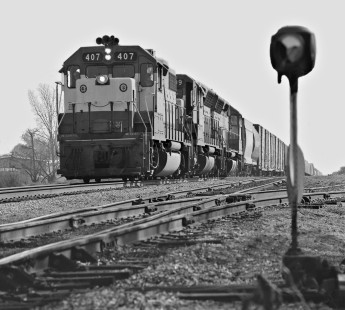Memphis freight train ready to depart yard at Amory, Mississippi, in December 1975. Photograph by J. Parker Lamb, © 2016, Center for Railroad Photography and Art. Lamb-02-004-04