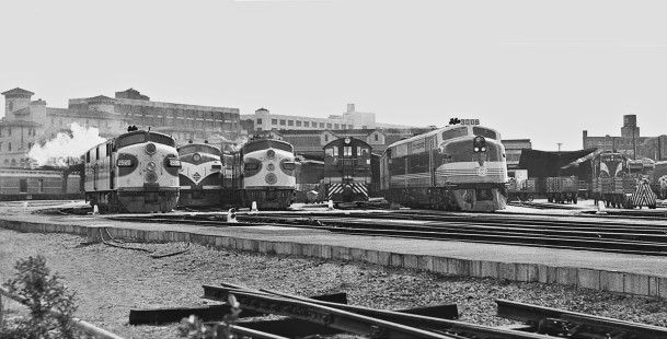Northward view of Atlanta Terminal Station shows lineup of motive power from three major users in October 1954. Photograph by J. Parker Lamb, © 2016, Center for Railroad Photography and Art. Lamb-02-038-04