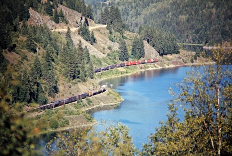 Eastbound Canadian Pacific Railway freight train near South Slocan, British Columbia, on July 13, 1973. Photograph by John F. Bjorklund, © 2015, Center for Railroad Photography and Art. Bjorklund-36-18-14