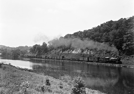 Erie Railroad 2-10-0 steam locomotive no. 2492 leading an eastbound New York, Susquehanna and Western freight train at Blairstown, New Jersey, on June 9, 1940. Photograph by Donald W. Furler, © 2017, Center for Railroad Photography and Art, Furler-03-023-02
