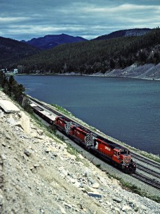Westbound Canadian Pacific Railway freight train no. 979 at Crowsnest, British Columbia, on July 11, 1983. Photograph by John F. Bjorklund, © 2015, Center for Railroad Photography and Art. Bjorklund-38-03-12
