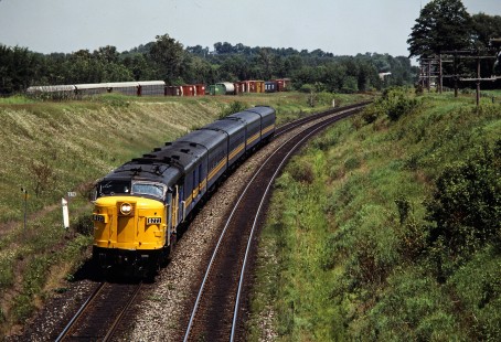 Westbound VIA Rail passenger train no. 53 near Newtonville, Ontario, on July 4, 1985. Photograph by John F. Bjorklund, © 2015, Center for Railroad Photography and Art. Bjorklund-38-19-06