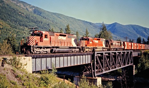 Eastbound Canadian Pacific Railway freight train near Castlegar, British Columbia, on July 13, 1973. Photograph by John F. Bjorklund, © 2015, Center for Railroad Photography and Art. Bjorklund-36-18-18