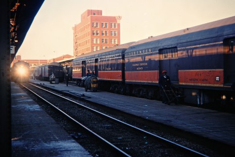 Illinois Central Railroad no. 1, <i>City of New Orleans</i>, arriving at station in Memphis, Tennessee, in February 1967. Photograph by John F. Bjorklund, © 2016, Center for Railroad Photography and Art. Bjorklund-60-01-17
