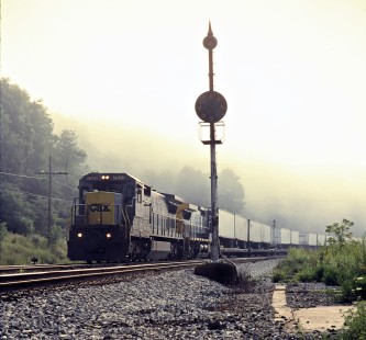 Westbound CSX Transportation freight train in Rockwood, Pennsylvania, on August 25, 1996. Photograph by John F. Bjorklund, © 2015, Center for Railroad Photography and Art. Bjorklund-45-12-23