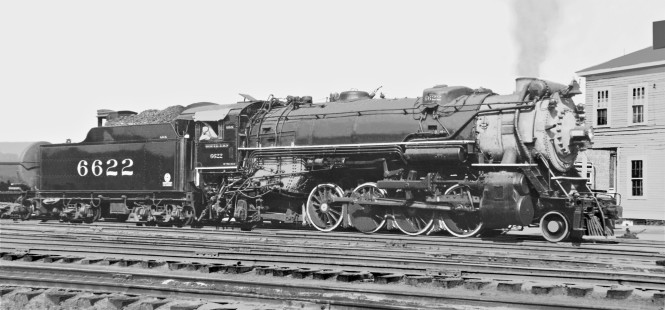 Primary Southern Railway freight haulers after World War II were heavy USRA 2-8-2 designs. Here is a Baldwin Locomotive Works (Richmond, 1926) product ready to depart the yard in Meridian, Mississippi, for a run to Birmingham, Alabama, in August 1950 (yard office for Southern and Illinois Central at right). Photograph by J. Parker Lamb, © 2016, Center for Railroad Photography and Art. Lamb-01-100-02