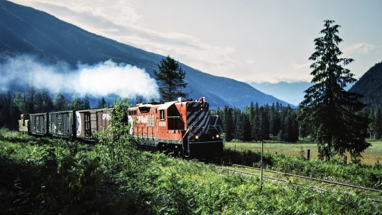 Northbound Canadian Pacific Railway local freight train near Hills, British Columbia, on July 14, 1983. Photograph by John F. Bjorklund, © 2015, Center for Railroad Photography and Art. Bjorklund-38-08-06