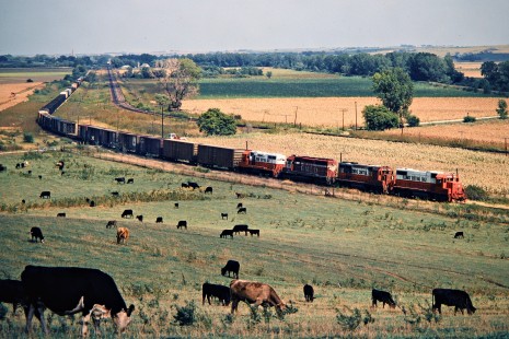 Westbound Illinois Central Gulf Railroad freight train near Woodbine, Iowa, on September 20, 1980. Photograph by John F. Bjorklund, © 2016, Center for Railroad Photography and Art. Bjorklund-60-12-02