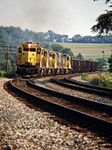 Westbound Cleveland Electric Illuminating Company coal train on Conrail's Cleveland Line near Summitville, Ohio, on July 1, 1989. Photograph by John F. Bjorklund, © 2015, Center for Railroad Photography and Art. Bjorklund-30-28-08