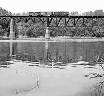 Louisville and Nashville Railroad local freight train with just one boxcar between the GP-series locomotive and caboose crosses Duck River near McMinnville, Tennessee, on branch to Sparta in August 1965. Photograph by J. Parker Lamb, © 2016, Center for Railroad Photography and Art. Lamb-01-149-04