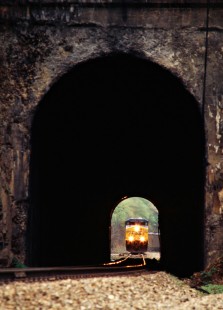Southbound CSX Transportation coal train entering tunnel in Altapass, North Carolina, on May 7, 2001. Photograph by John F. Bjorklund, © 2015, Center for Railroad Photography and Art. Bjorklund-46-12-19