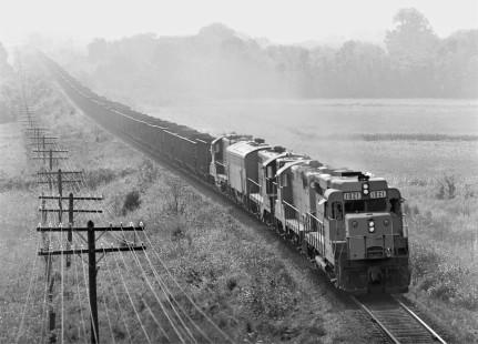 Nashville-bound Louisville and Nashville Railroad hopper train passes through fog bank north of Tullahoma, Tennessee, in August 1963. Photograph by J. Parker Lamb, © 2016, Center for Railroad Photography and Art. Lamb-01-145-08