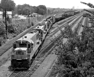 Louisville-bound Louisville and Nashville Railroad freight train departs Radnor Yard in Nashville, Tennessee, in August 1965. Photograph by J. Parker Lamb, © 2016, Center for Railroad Photography and Art. Lamb-01-142-06