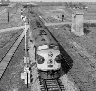 New Orleans train departs Southern Railway yard in Meridian, Mississippi, in July 1953. Old bridge pier dates back to early branch line to Union, Mississippi (later owned by Gulf, Mobile and Ohio Railroad). Photograph by J. Parker Lamb, © 2016, Center for Railroad Photography and Art. Lamb-01-105-08