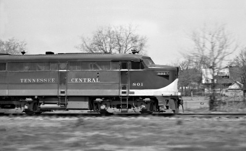 Eastbound Tennessee Central Railway races along flat terrain as it approaches Cookeville, Tennessee, in April 1962. Photograph by J. Parker Lamb, © 2016, Center for Railroad Photography and Art. Lamb-02-026-04