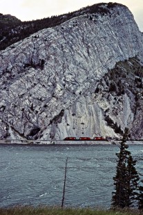 Westbound Canadian Pacific Railway freight train no. 979 at Crowsnest , British Columbia, on July 11, 1983. Photograph by John F. Bjorklund, © 2015, Center for Railroad Photography and Art. Bjorklund-38-03-17