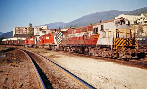 Canadian Pacific Railway locomotives including Fairbanks-Morse H-24-66 no. 8905 at Nelson, British Columbia, on July 13, 1973. Photograph by John F. Bjorklund, © 2015, Center for Railroad Photography and Art. Bjorklund-36-18-07