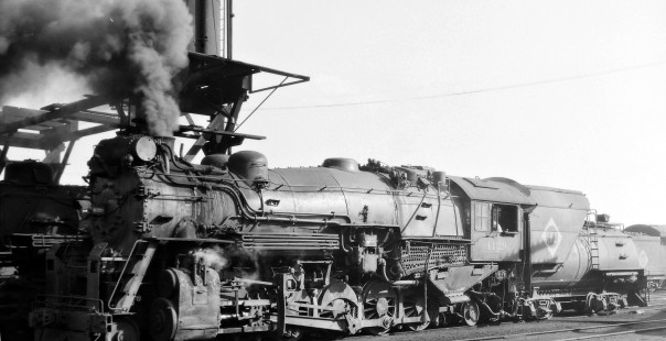 Erie Railroad 2-8-2 steam locomotive no. 4129, 2-8-2 at Avoca, Pennsylvania, on May 30, 1947. Photograph by Robert A. Hadley, © 2017, Center for Railroad Photography and Art. Hadley-06-033-02