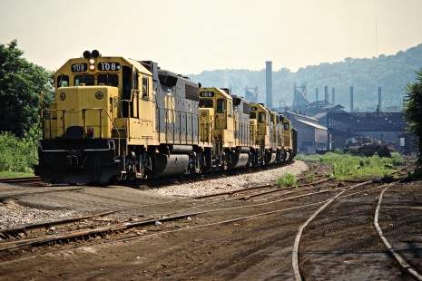 Westbound Cleveland Electric Illuminating Company coal train on Conrail's River Line in Steubenville, Ohio, on July 1, 1989. Photograph by John F. Bjorklund, © 2015, Center for Railroad Photography and Art. Bjorklund-30-28-16