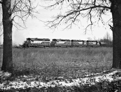 Gulf, Mobile and Ohio Railroad's Union Turn leaves Meridian, Mississippi, on a cold day in March 1963 behind the road's first GP30, no. 500. Photograph by J. Parker Lamb, © 2016, Center for Railroad Photography and Art. Lamb-01-129-07
