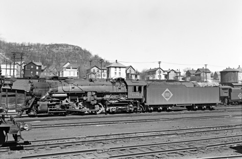 Erie Railroad 2-8-4 steam locomotive no. 3376 at Port Jervis, New York, on April 10, 1949. Photograph by Donald W. Furler, © 2017, Center for Railroad Photography and Art, Furler-11-051-01