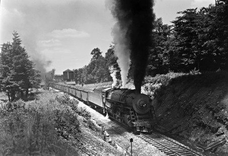 Western Maryland Railway steam locomotive no. 1120 hauls an eastbound coal train at Deal, Pennsylvania, circa 1952. Furler-22-089-01; © 2017, Center for Railroad Photography and Art