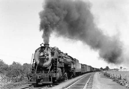 Reading Company 2-10-2 steam locomotive no. 3004 pulling a westbound freight train en route to Shippensburg, Pennsylvania at Lees Cross Roads, Pennsylvania, on September 2, 1941. Photograph by Donald W. Furler, © 2017, Center for Railroad Photography and Art, Furler-15-103-02