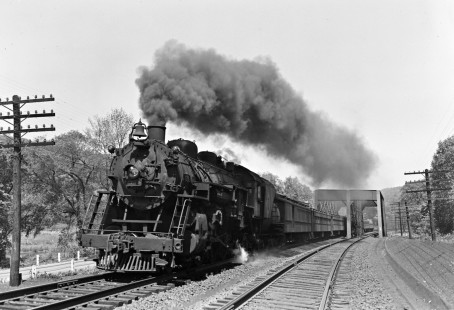 Erie Railroad 4-6-2 steam locomotive no. 2744 pulling eastbound passenger train no. 30 at Ramapo, New York, in May 1945. Photograph by Donald W. Furler, © 2017, Center for Railroad Photography and Art, Furler-09-020-02